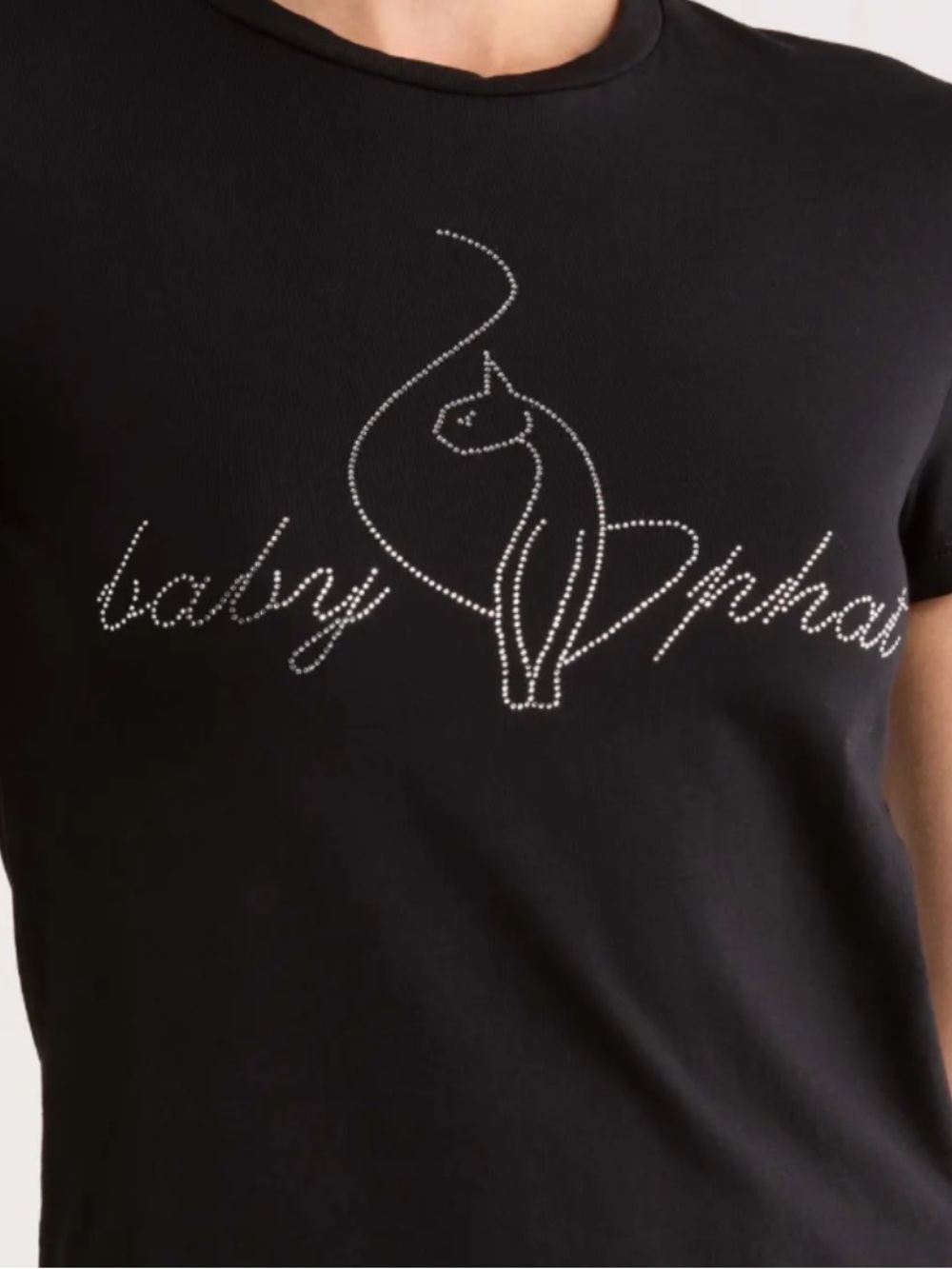 ✨Baby Phat Y2K Rhinestone Cat Logo Baby Tee Black Fitted Top M NWT